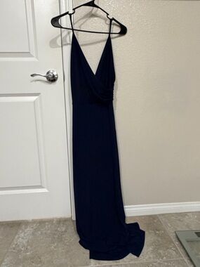 Elegant Navy V-Neck Evening Dress - Sleeveless Maxi